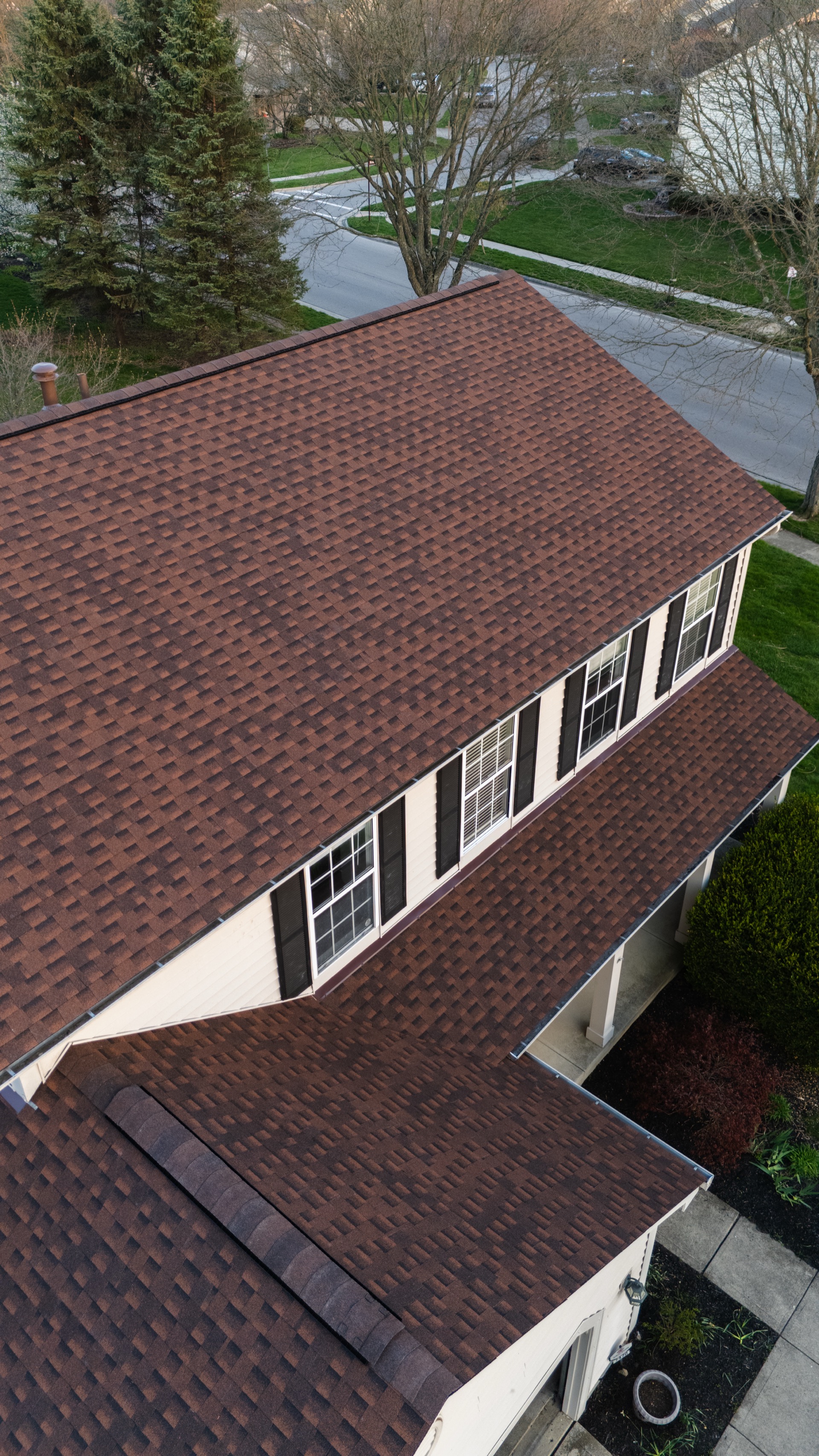 Completed roof project - aerial view